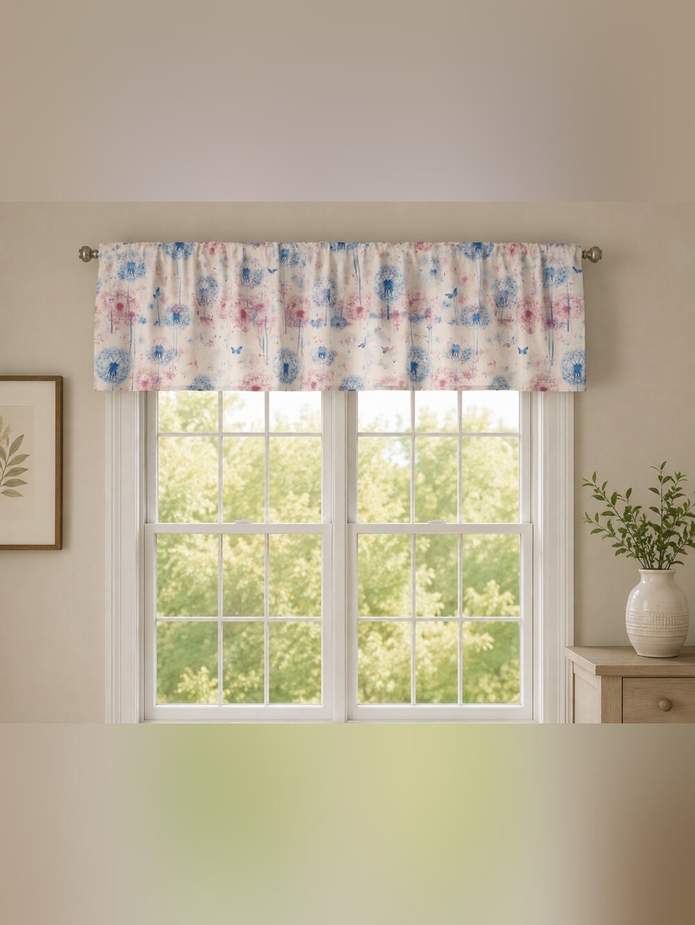 Set Of 2 Floral Dandelion Butterfly Valance - Pink & Blue